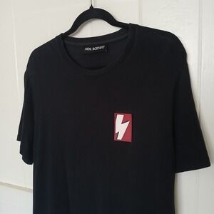 Neil Barrett T-Shirt Lightning Tape Logo Men's Slim Fit Regular Black Cotton SS*